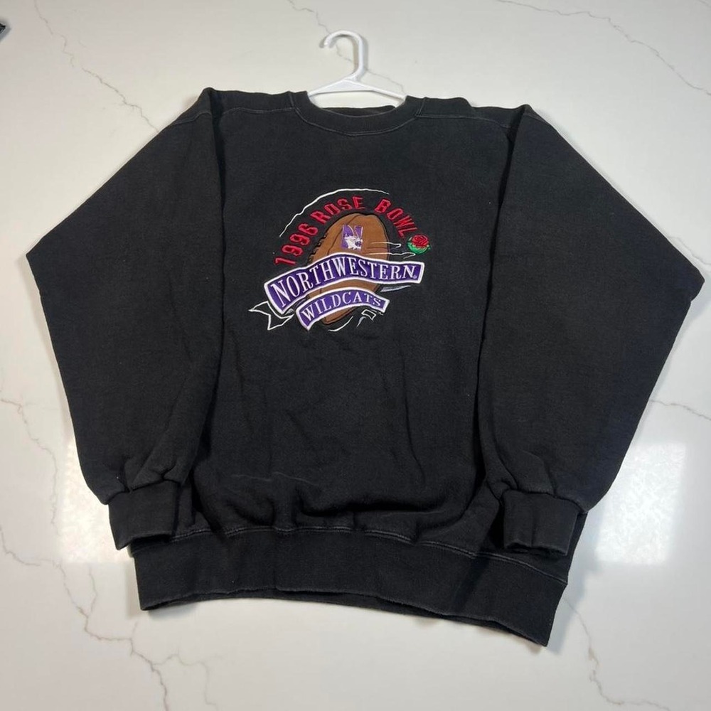 Midwest Embroidery Sweatshirt Mens Black 1996 Rose Bowl Northwestern Wildcats L